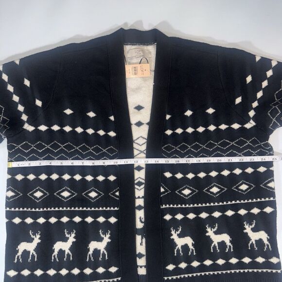 Loft Plus Cardigan Black/White Deer Print Open Front Rustic Holidays Women 16/18 - Picture 5 of 10